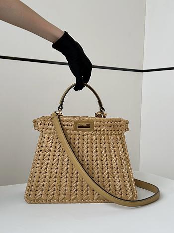 Colestore Fendi Women Peekaboo ISeeU Petite Beige Padded Calfskin Leather Bag 27x11×20cm