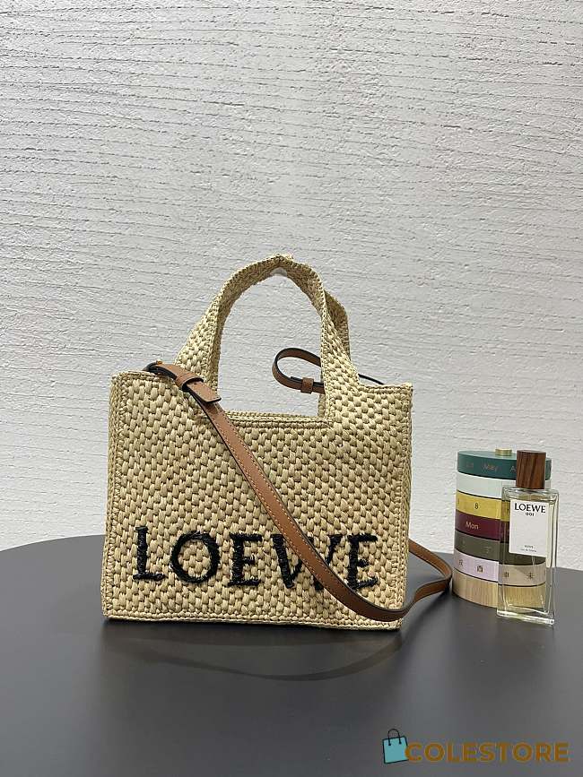 Colestore Loewe x Paula's Ibiza Font Logo Small Tote Bag in Raffia 24x11x19.5cm - 1