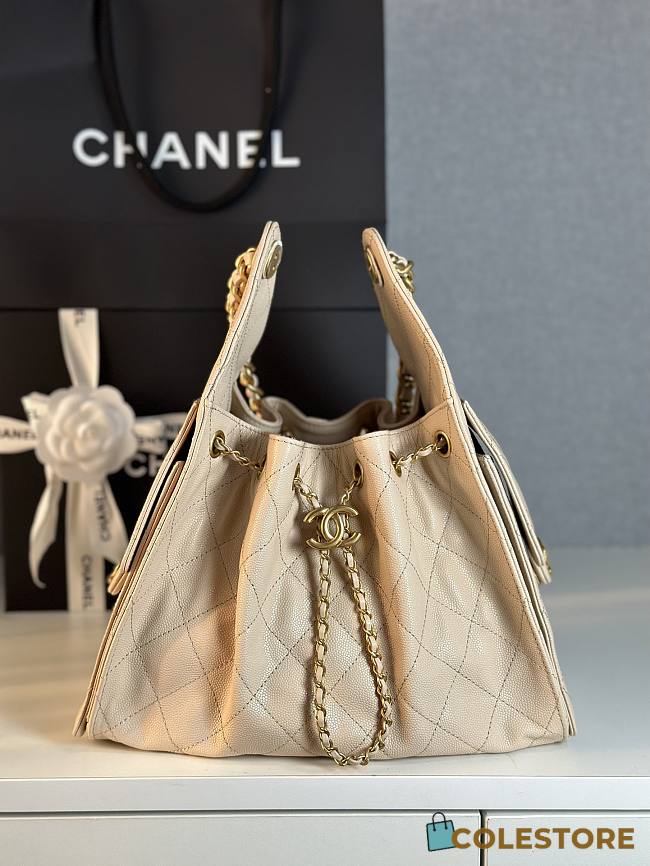 Colestore Chanel 25 Small Handbag Grained Calfskin & Gold-Tone Metal Beige 30x26x14cm - 1