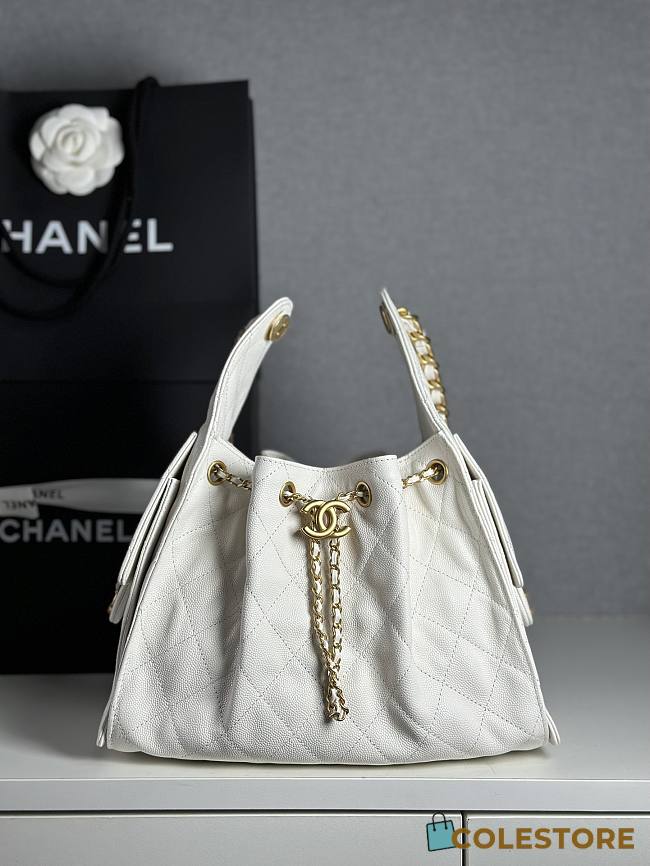 Colestore Chanel 25 Small Handbag Grained Calfskin & Gold-Tone Metal White 30x26x14cm - 1