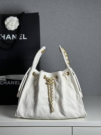 Colestore Chanel 25 Small Handbag Grained Calfskin & Gold-Tone Metal White 30x26x14cm