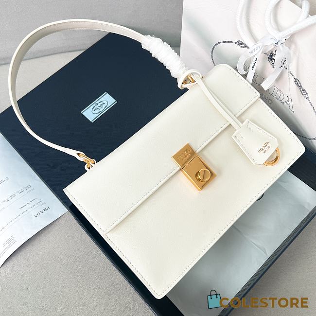 Colestore Prada Soft Sound Medium Leather Shoulder Bag White 28x16x10cm - 1
