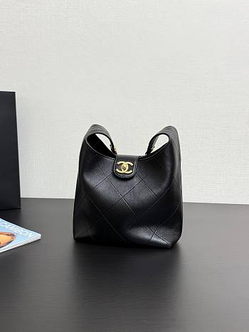 Colestore Chanel Hobo Bag Shiny Lambskin & Gold-Tone Metal Black 27x23x21cm