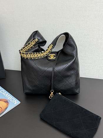 Colestore Chanel Hobo Bag Shiny Lambskin & Gold-Tone Metal Black 35x30x14cm