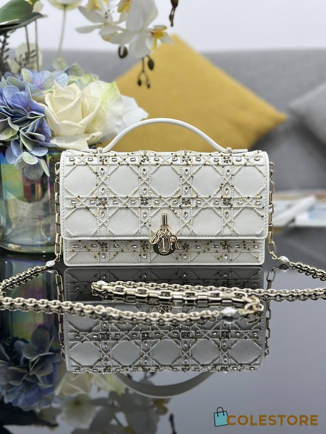 Colestore Dior Or My Dior Mini Bag Latte Cannage Calfskin Embroidered with Gold-Tone Sequins 21 x 11.5 x 4 cm - 1