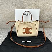 Colestore Celine Cabas Drawstring Cuir Triomphe In Textile And Calfskin Natural 22x17x15cm - 1