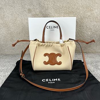 Colestore Celine Cabas Drawstring Cuir Triomphe In Textile And Calfskin Natural 22x17x15cm