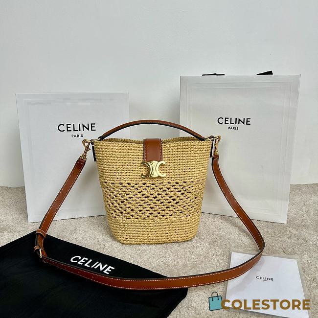 Colestore Celine Small Louise Bucket In Raffia And Calfskin 16X19X12cm - 1