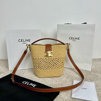 Colestore Celine Small Louise Bucket In Raffia And Calfskin 16X19X12cm