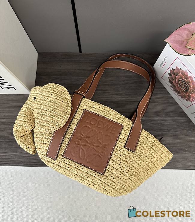 Colestore Loewe Elephant Basket In Raffia And Calfskin 35x17x16cm - 1