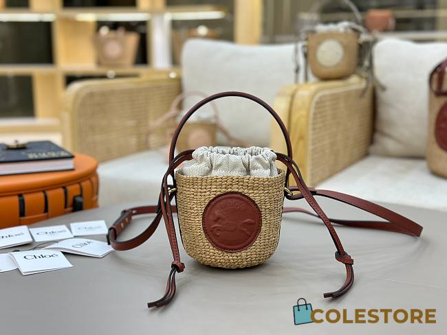 Colestore Chloe Mini Horse Medal Basket Bag In Natural Fibres Sopia Brown 14x12.5x14cm - 1
