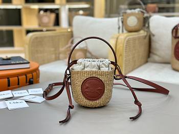 Colestore Chloe Mini Horse Medal Basket Bag In Natural Fibres Sopia Brown 14x12.5x14cm