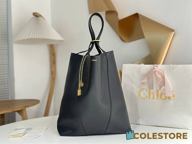 Colestore Chloe Spin Tote Bag In Grained Leather in Black 35x39x16 cm - 1