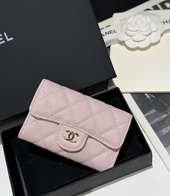 Colestore Chanel Classic Card Holder Grained Shiny Calfskin & Gold Light Pink 7.5x11.2cm