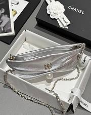 Colestore Chanel Clutch with Chain Metallic Lambskin, Imitation Pearl & Gold-Tone Metal Silver 14X24x5cm - 4
