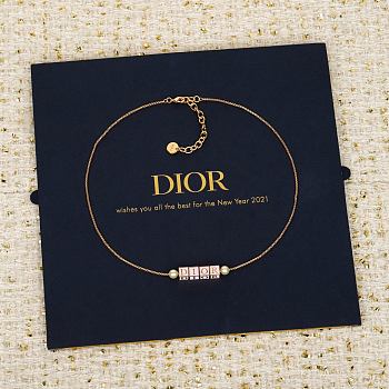 Colestore Dior D-Dice Necklace Gold-Finish Metal with Pale Pink Lacquer and White Resin Pearls