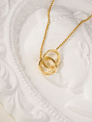 Colestore Cartier Double Rings Love Pendant Necklace Gold/Rose Gold/Sliver - 4