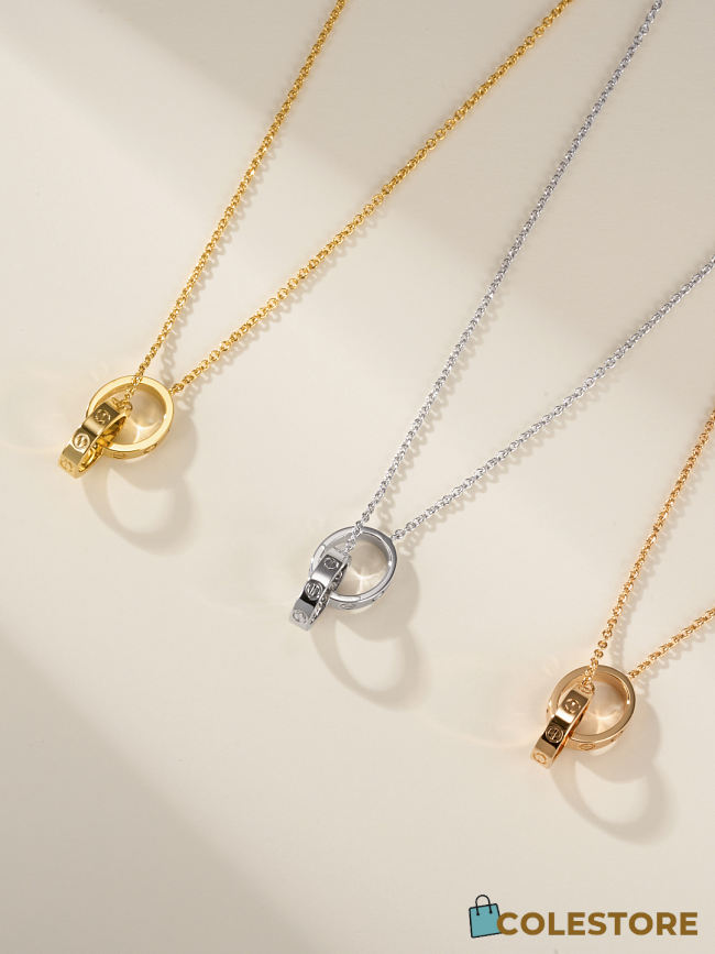Colestore Cartier Double Rings Love Pendant Necklace Gold/Rose Gold/Sliver - 1
