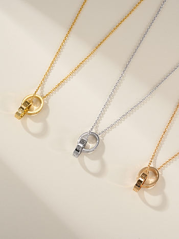 Colestore Cartier Double Rings Love Pendant Necklace Gold/Rose Gold/Sliver