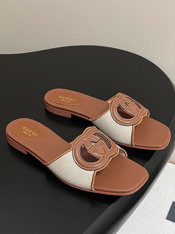 Colestore Gucci Women's Interlocking G Slide Sandal Brown Leather