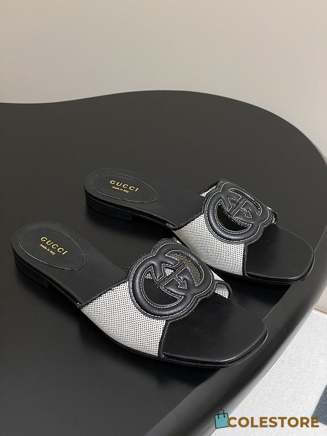 Colestore Gucci Women's Interlocking G Slide Sandal Black Leather - 1