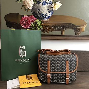 Colestore Goyard Belvedere Messenger Goyardine MM Black Tan 28x20x7.5cm