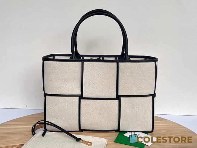 Colestore Bottega Veneta Arco Linen Canvas Tote Bag Natural/Black Unique 36.5x24x13cm - 1