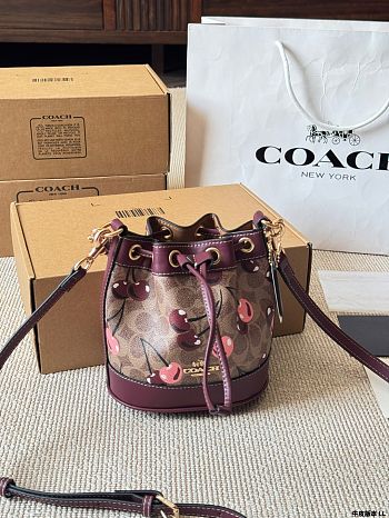 Colestore Coach Mini Bucket Bag In Signature Canvas With Cherry Print 17x14x19cm
