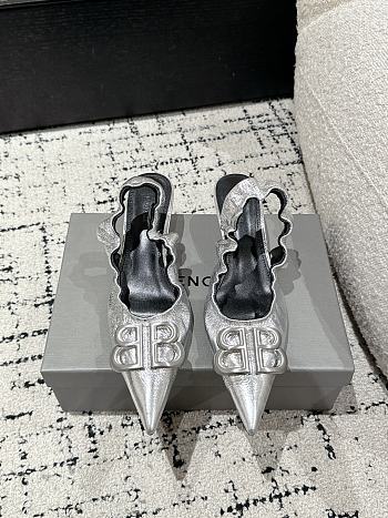 Colestore Balenciaga Double B Buckle Pointed Toe Sandals Flats Slingback Sliver