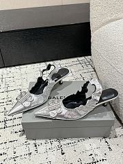 Colestore Balenciaga Double B Buckle Pointed Toe Sandals Flats Slingback Sliver - 3
