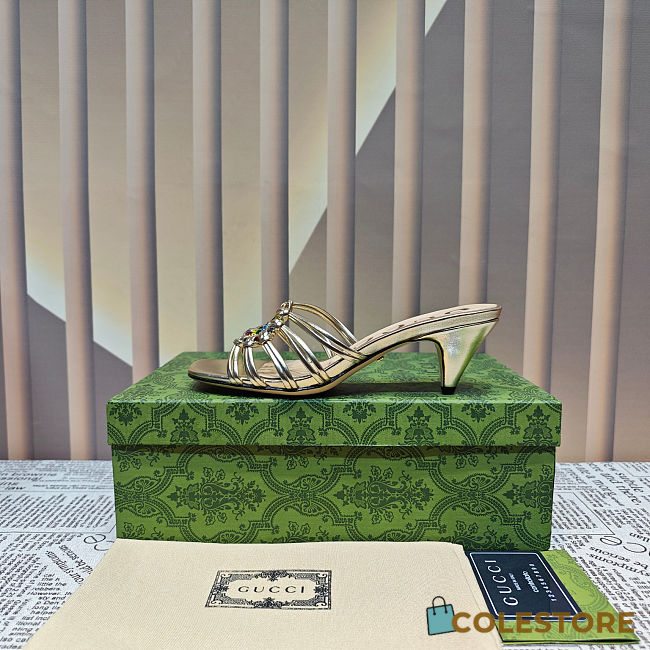 Colestore Gucci Sandals Crystal-Embellished Diamond Buckle in Gold - 1
