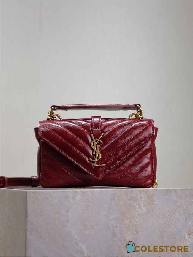Colestore YSL College Mini In Shiny Leather Hot Wine 20×13×3cm - 1