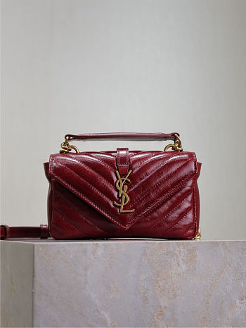 Colestore YSL College Mini In Shiny Leather Hot Wine 20×13×3cm