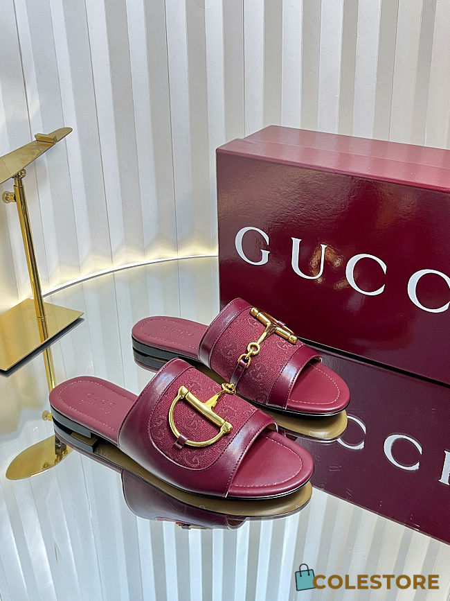 Colestore Gucci Slide Sandal with Horsebit in Red - 1