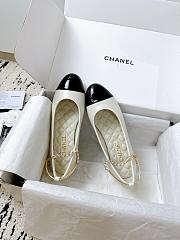 Colestore Chanel Lambskin Patent Calfskin Cap Toe Ankle Chain Ballerina Flats White - 6