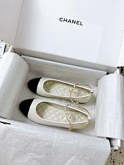 Colestore Chanel Lambskin Patent Calfskin Cap Toe Ankle Chain Ballerina Flats White - 4