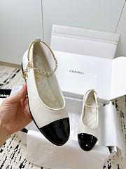 Colestore Chanel Lambskin Patent Calfskin Cap Toe Ankle Chain Ballerina Flats White - 2