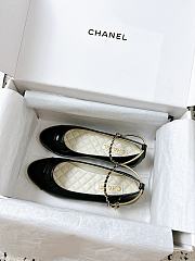 Colestore Chanel Lambskin Patent Calfskin Cap Toe Ankle Chain Ballerina Flats Black - 3