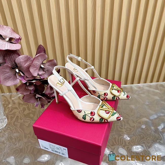 Colestore Valentino Garavani Embroidered raffia VLogo Signature Slingback Pumps White - 1