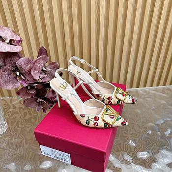Colestore Valentino Garavani Embroidered raffia VLogo Signature Slingback Pumps White