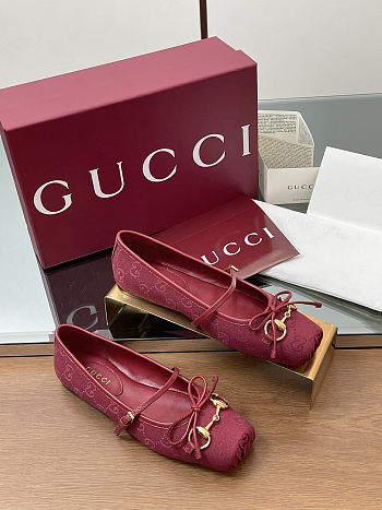 Colestore Gucci Horsebit Ballet Flat Red Oginal GG Canvas 