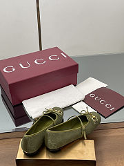 Colestore Gucci Horsebit Ballet Flat Green Oginal GG Canvas  - 3