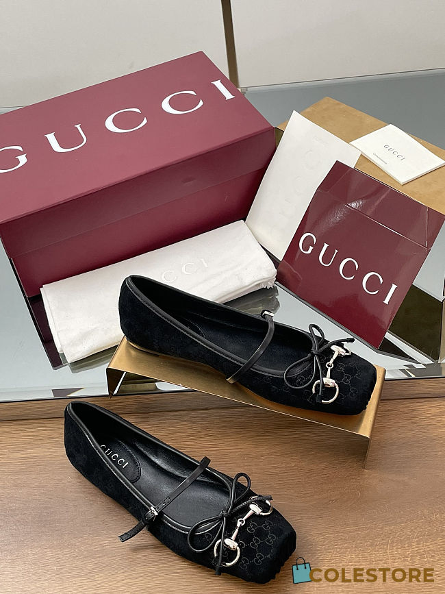 Colestore Gucci Horsebit Ballet Flat Black Oginal GG Canvas - 1