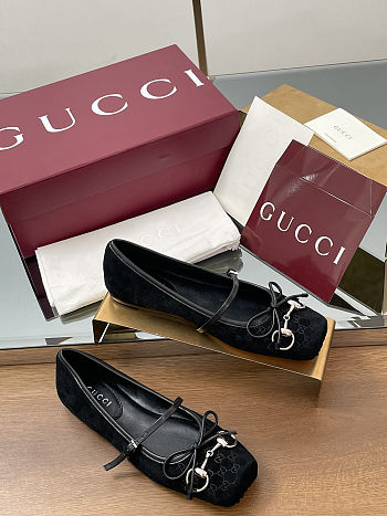 Colestore Gucci Horsebit Ballet Flat Black Oginal GG Canvas