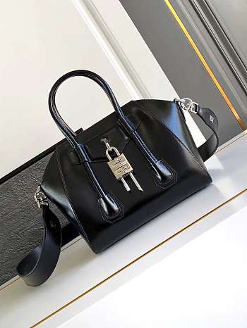 Colestore Givenchy Women's Mini Antigona Lock Black x Sliver Hardware Bag In Box Leather 22x18x13cm