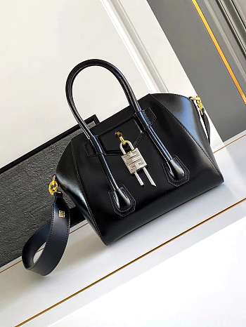 Colestore Givenchy Women's Mini Antigona Lock Black x Gold Hardware Bag In Box Leather 22x18x13cm