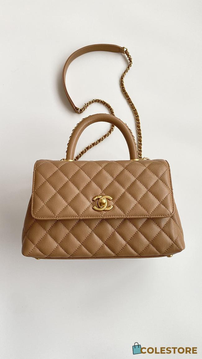 Colestore Chanel Coco Handle Top Flap Bag Small Caviar Leather Brown 23cm - 1