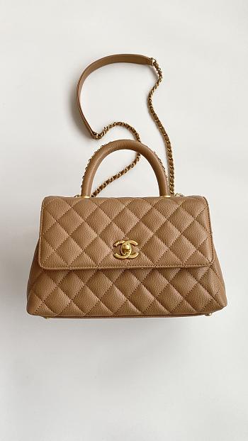 Colestore Chanel Coco Handle Top Flap Bag Small Caviar Leather Brown 23cm