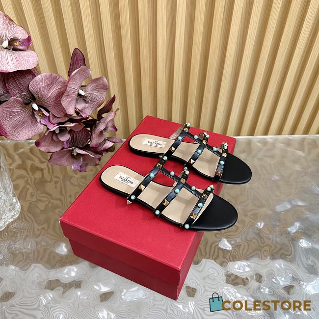 Colestore Valentino Garavani Rockstud Leather Slides Black - 1