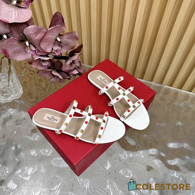 Colestore Valentino Garavani Rockstud Leather Slides White - 1
